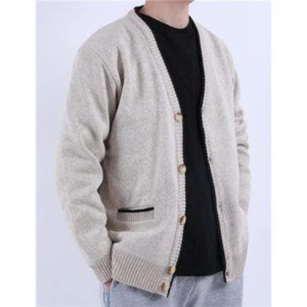 New Men's Cardigans Slim Fit Beige - Picture 4 of 8